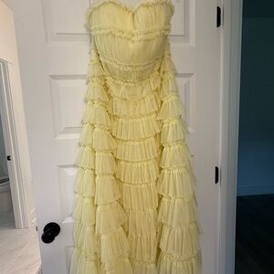 Mac Duggal Light Yellow Strapless Dress
